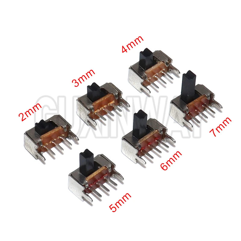 20pcs 3Pin PCB 2 Position 1P2T SPDT Miniature Slide Side Knob SK12D07VG4 6 Sizes SK12D07 Toggle Switchs