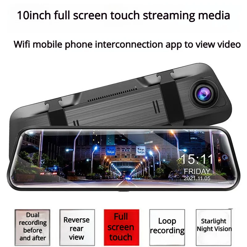 

Видеорегистратор 4K Автомобильный видеорегистратор Зеркало Беспроводной Carplay Сенсорный экран Потоковое мультимедиа Передняя задняя двойная камера Задний вид Ночное видение Видеорегистратор