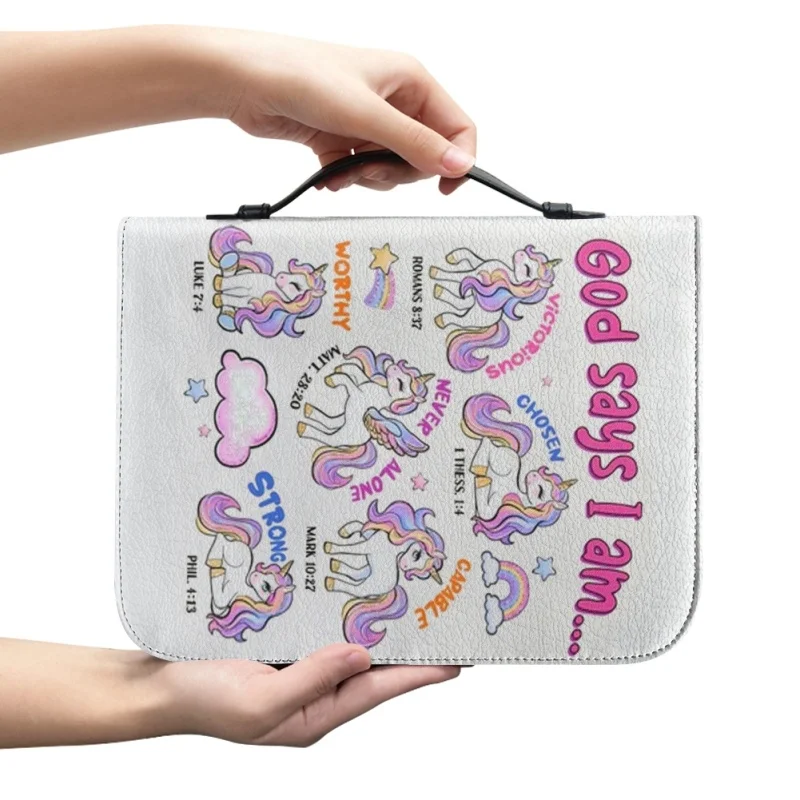 Eenhoorn Roze Voor Kinderen God Zegt Dat Ik Een Gepersonaliseerde Print Kerkbijbel Hoes Pu Handtassen Studieboek Heilige Opbergdozen Voor Kind