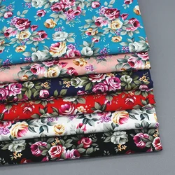 Cotton Printed Fabric Poplin Pastoral Style Per Meter for Clothes Shirt Dress Diy Sewing Cloth Thin Opaque Floral Soft Red Black