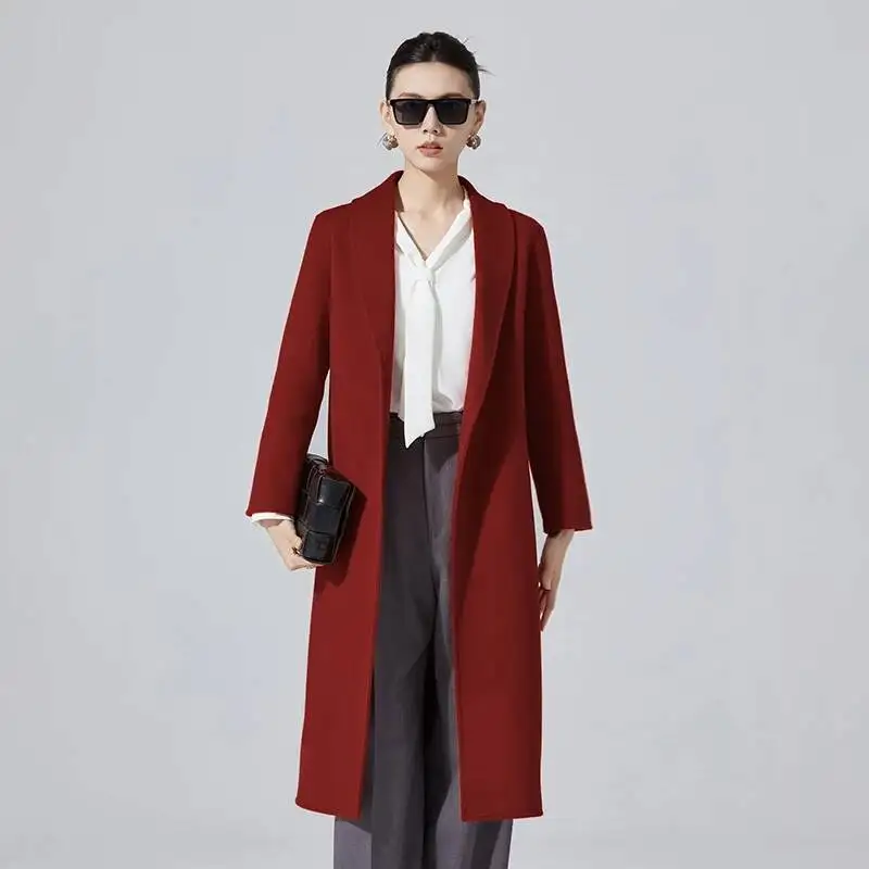 معاطف نسائية شتوية طويلة جديدة لعام 2025 مع حزام معاطف صوف رمادية ملابس خارجية معطف فضفاض للنساء H1643010 #4