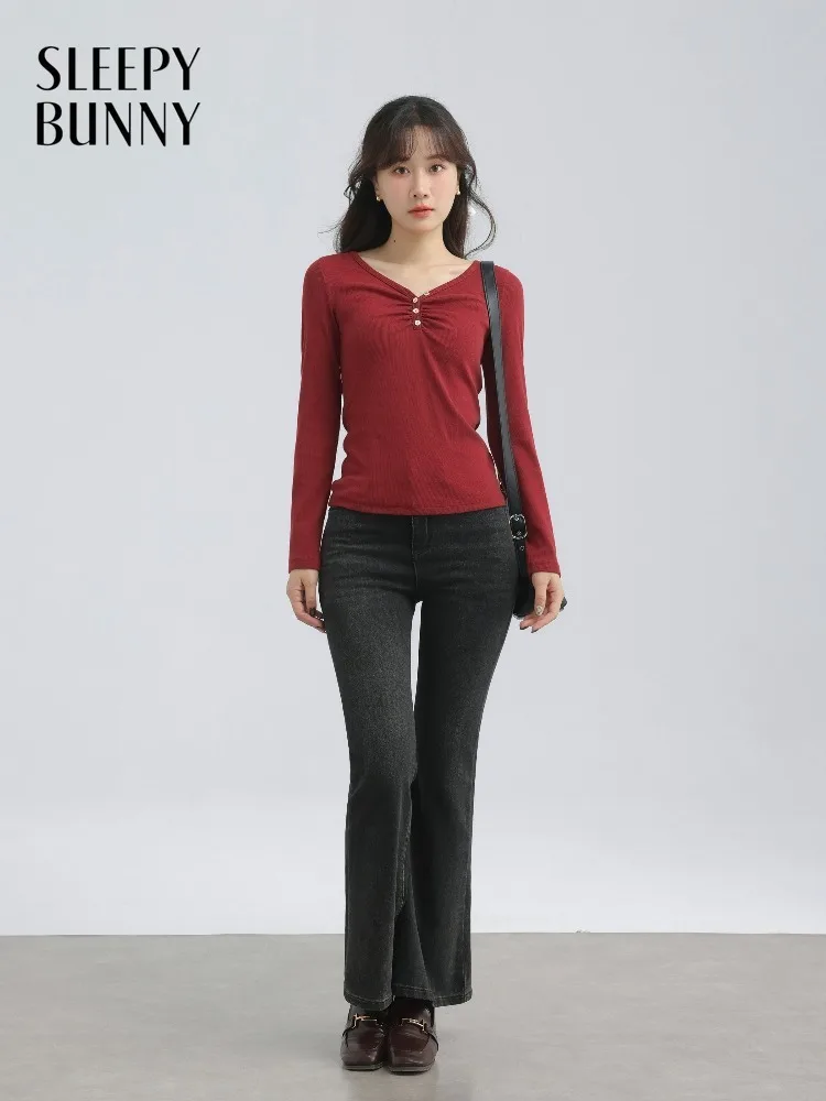Women Sweetheart Shirt Neck Stretchy Long Sleeve Spring Slim Fit Solid Color Top for Lady Casual Layering and Inner Wear Chic