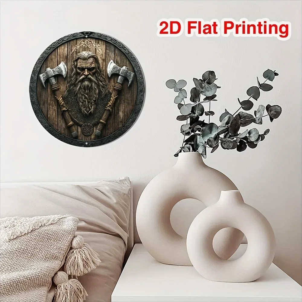 

Viking Shield Aluminum Wall Art - 2D Flat, Axe Design Nordic Decor for Home Office, Halloween Gift