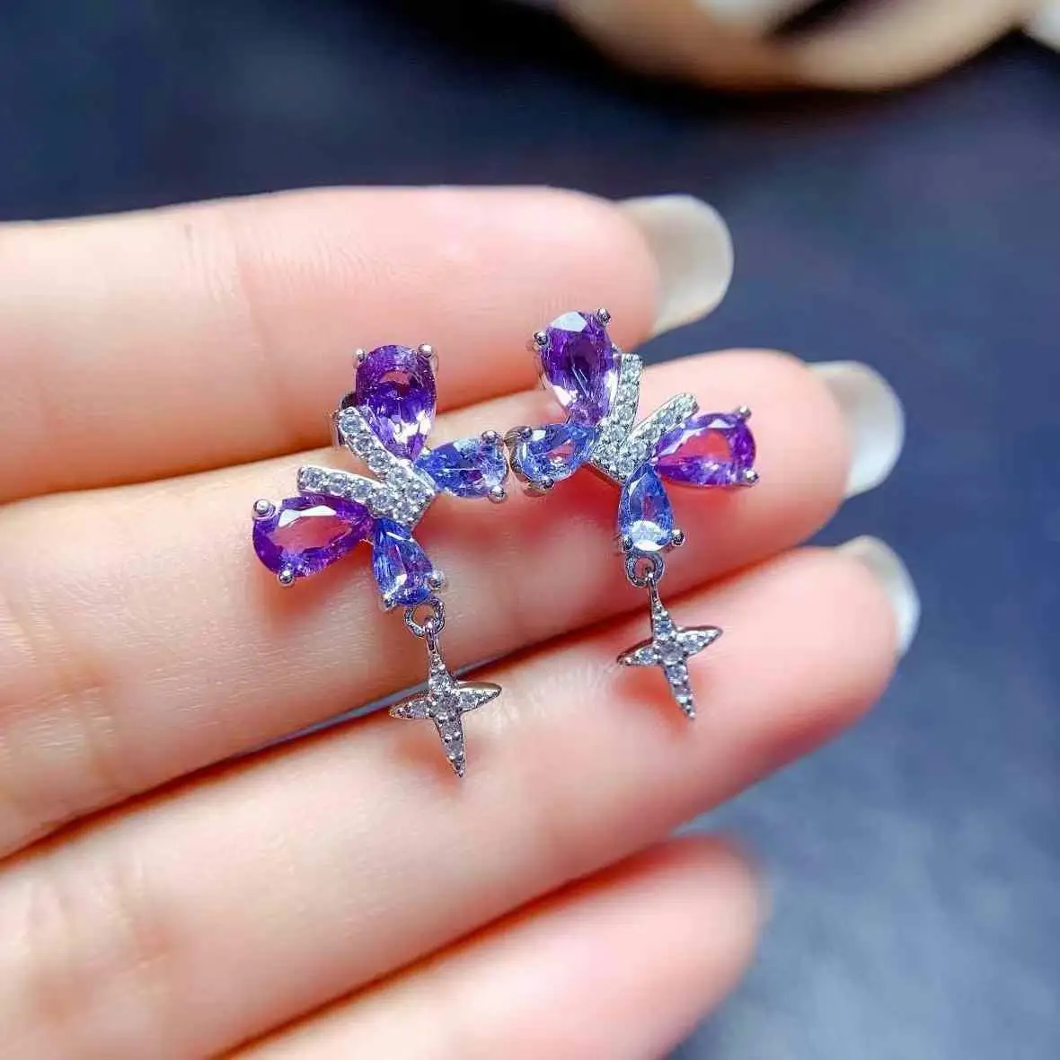 

The Best Gift for Anniversary 100% Natural Tanzanite Earring 925 Sterling Silver Women Real Tanzanite earrings