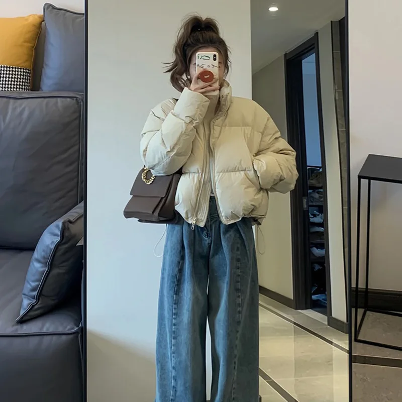 

2025 New Women's ort Puffer Jaet Thiened Cotton down Bread Sle Coat Korean Version Loose Fit Spring Season Zipper Clo...