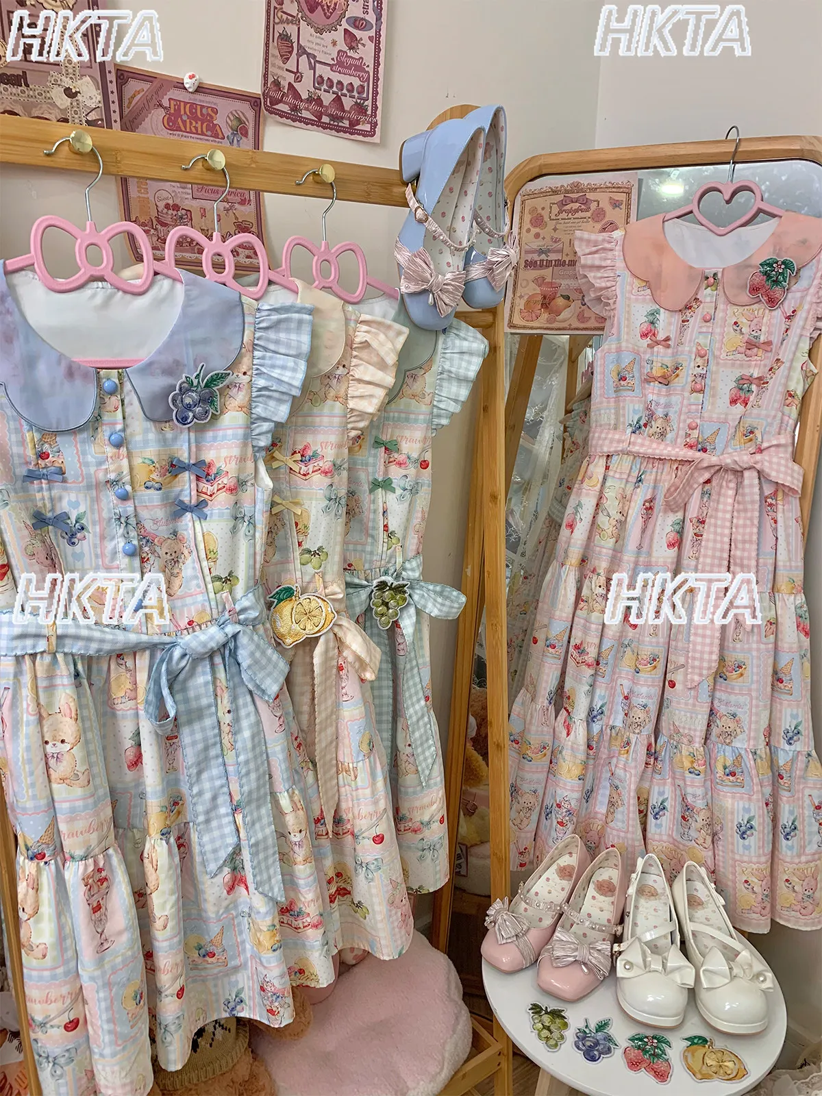 

Original Lolita Dress Women 2026 Summer Sweet Kawaii Lo Dresses Student Y2k Flying Sleeves Strawberry Print Strawberry Dress