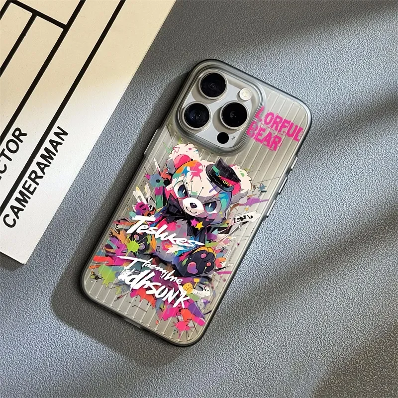 Ins Hip Hop Colorful Letter Little Bear Phone Case For iPhone16 Pro Max 15 14 13 12 11 Xr Xs Max  Amusing Niche Y2K Phone Cases