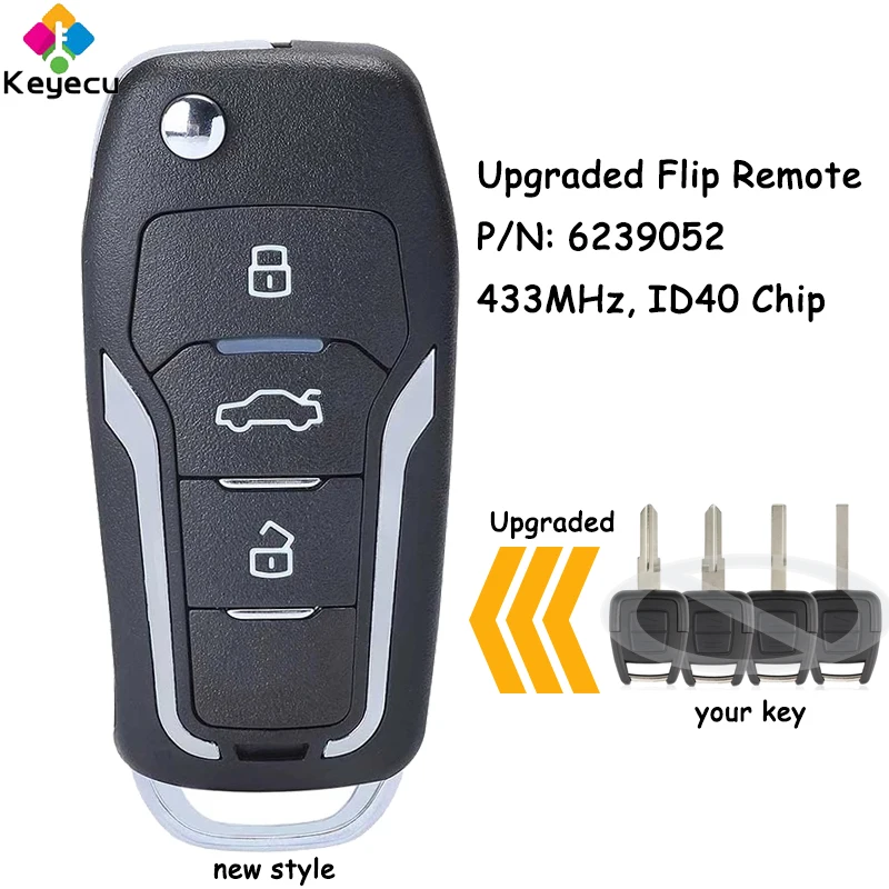 

KEYECU Replacement Upgraded Flip Remote Control Car Key With 433MHz ID40 Chip for Opel Astra G / Zafira B 1998-2004 Fob 6239052