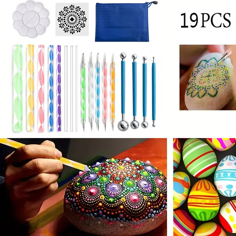 

19PCS Mandala Dotting Tools Set With A Zipper Storage Bag Stencil Ball Stylus Paint Tray Set Perfect For Painting Rocks Mandala