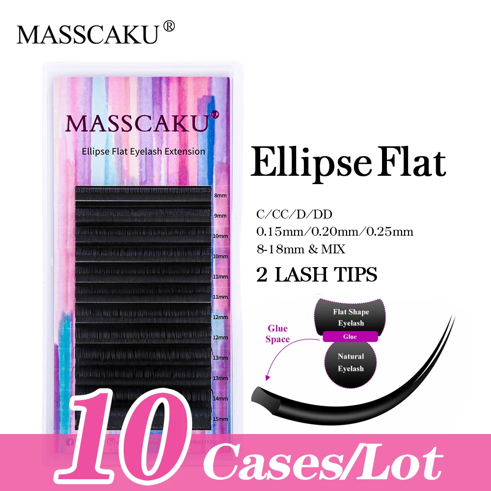 

10cases/lot MASSCAKU Double Split Tips Matte Black Idividual Eyelashes Extension Wholsale Individual Nature Eyelashes Supplies