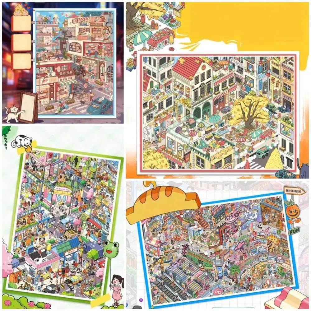New PET 3D Stacking Stickers Die-cut Large Size Miniature Stickers City Streets Autumn Market Scrapbook Stickers Art Collection