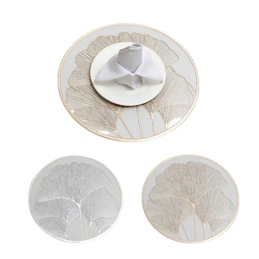 Water Cup Coaster Round Heat Resistant Placemat Ginkgo Leaf Design Gold Silver Table Mat Insulated Plate Mat