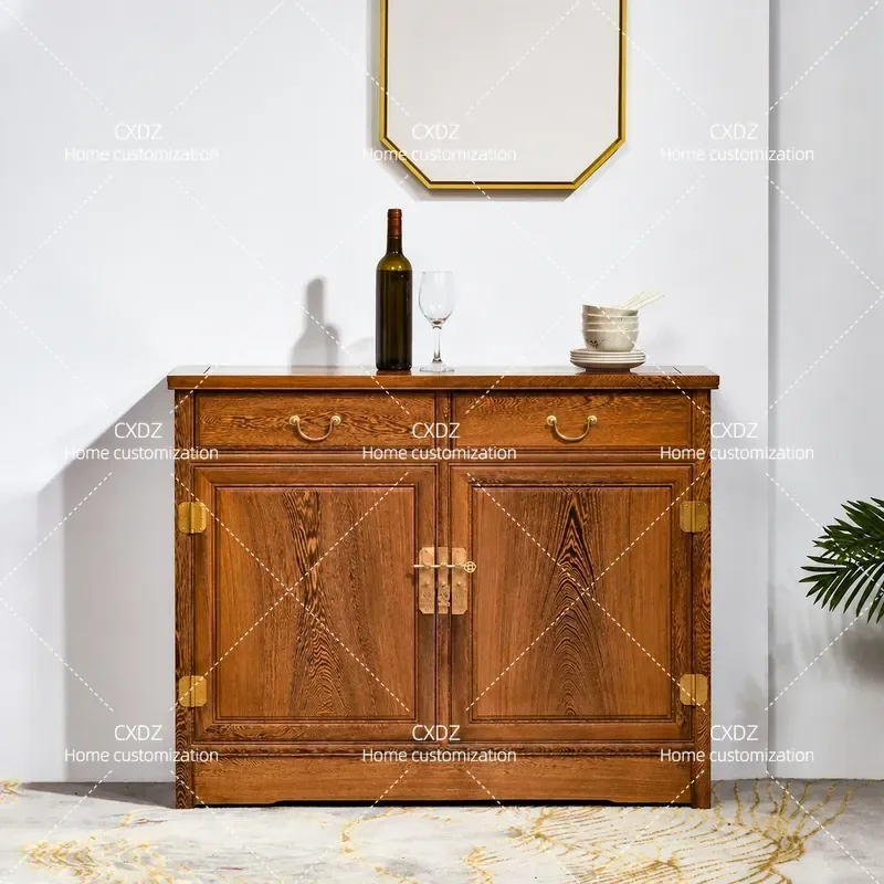All Solid Wood Side Cabinet Chinese Style Storage Chest Locker Wall Mounted Porch Cabinet for Household Use