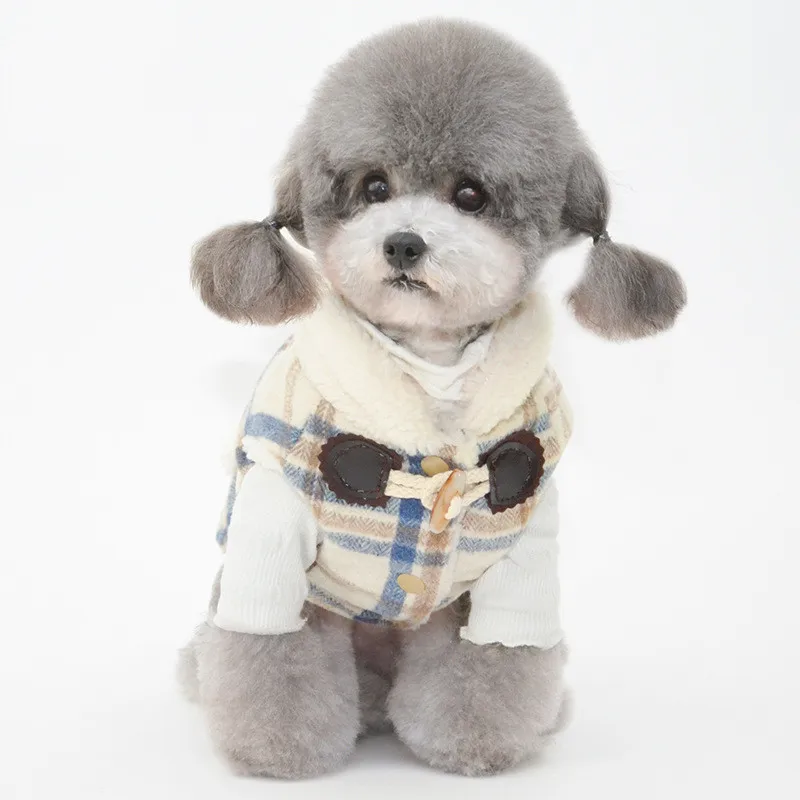 Winter Plaid Dog Vest Fleece Lined Warm Dog Coat Puppy Sleeveless Jacket Cold Weather Pet Clothes for Teddy Pomeranian Small Dog