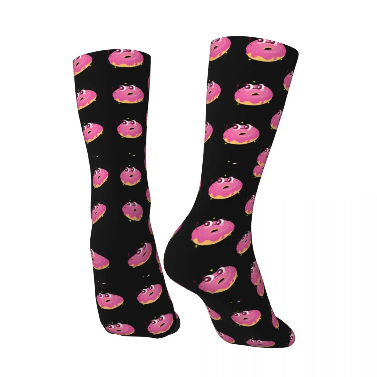 Funny Crazy compression Party Time Sock for Men Hip Hop Harajuku Donut Dessert Happy Seamless Pattern Printed Boys Crew Sock