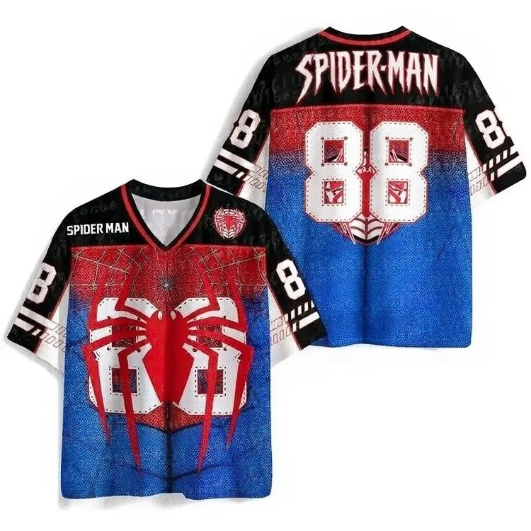 Eltern-Kind Spider Hero 3D-Druck Jersey, Rot-Blaues Kurzarm-T-Shirt mit Nummern, 100% Polyester Oberteile für Familien-Outfits – Detail 11