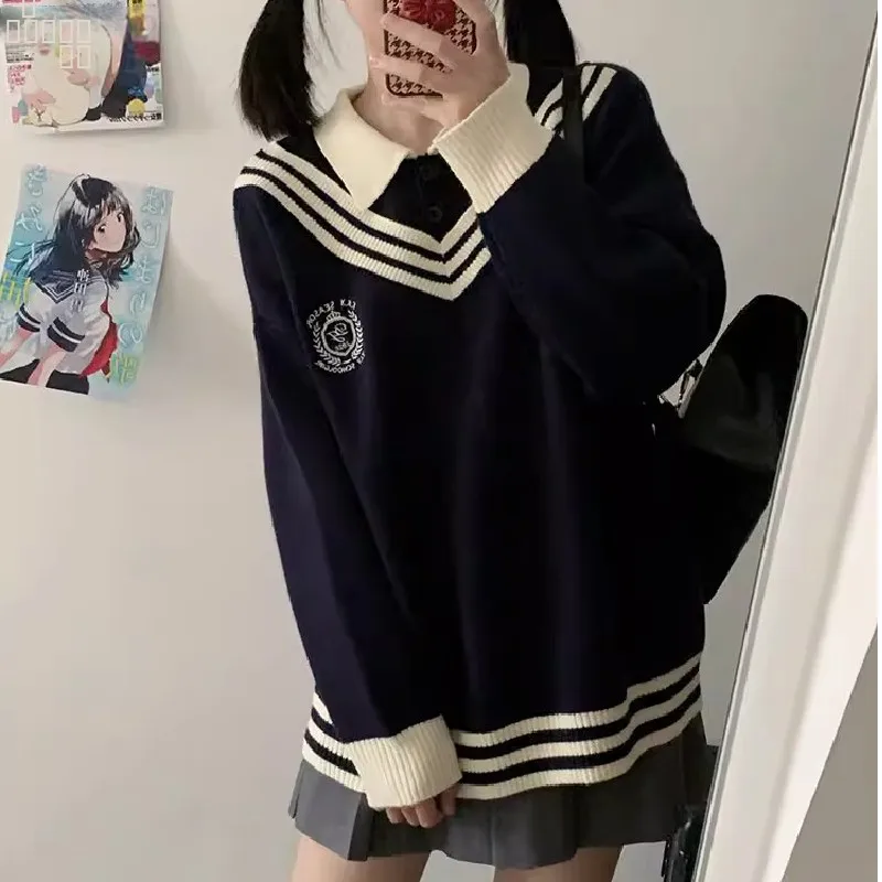 السيدات الخريف الشتاء كسول Sle محبوك سترة مطرزة الملابس الداخلية تنوعا وهمية قطعتين الحلو فضفاضة تناسب طويلة Sve Po... #3