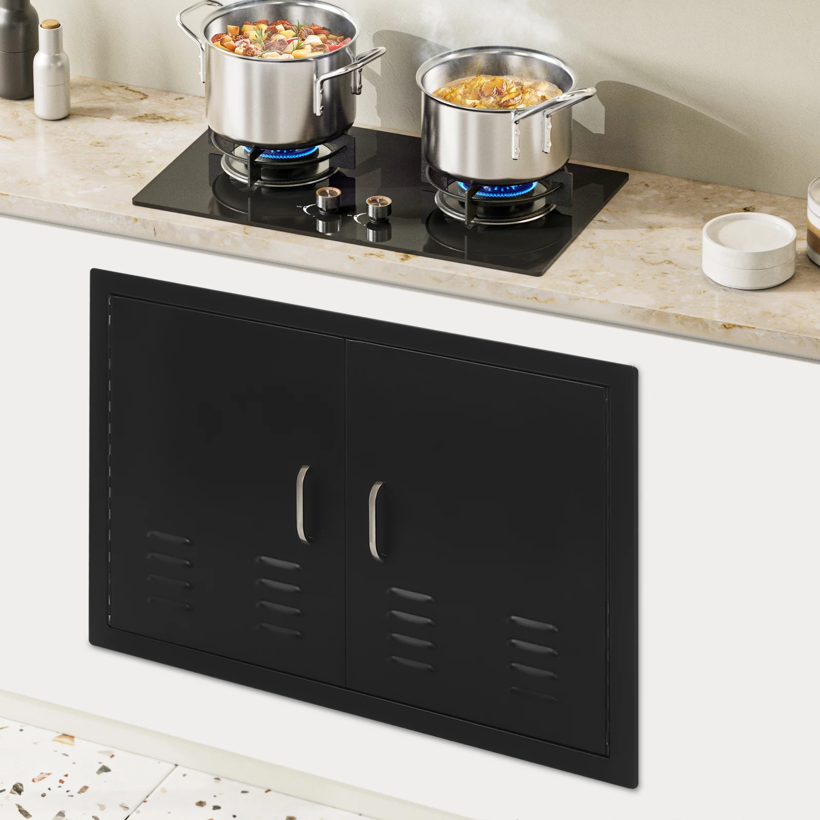 Double Outdoor Kitchen Doors 29.92x20.87in Carbon Steel Magnetic Cabinet Doors Rustproof BBQ Island Storage Doors for DIY Outdoor Kitchen