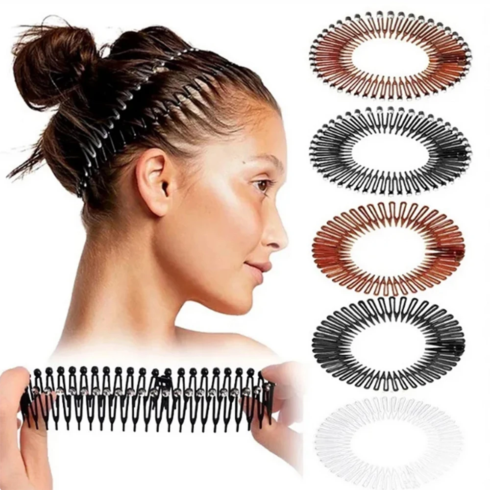 2PCS Plastic Full Circle Stretch Flexible Comb Teeth Headband Hair Hoop Band Clip Hairband for Face Wash Fixed Hair Accessories