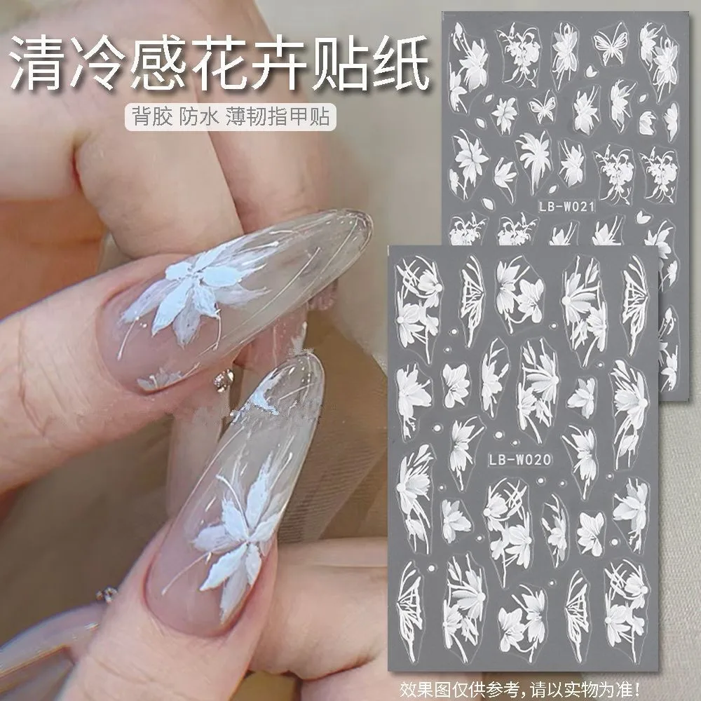 

Ethereal Frost Flower Nail Stickers Cool Tone Minimalist Floral Self Adhesive Decals for Manicure Hot Selling