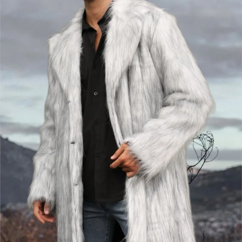 2025 casacos longos fofos de pele de inverno jaqueta outerwear masculino eco-friendly pele sintética topos engrossar manter quente tamanho solto casacos