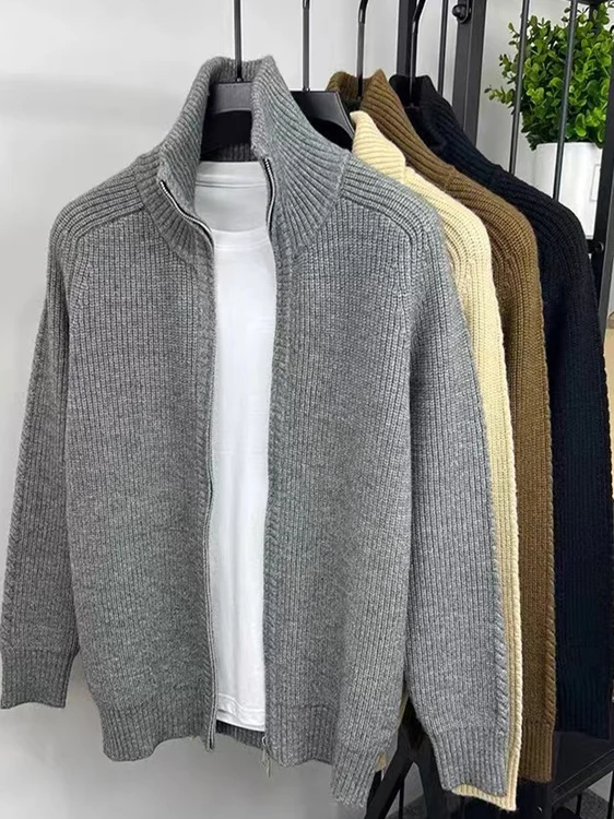 

Men's Loose Fit High Collar Knitted Zipper Jaet Autumn Winter Warm Casual Sle Faionable Korean Version Sweater Coat