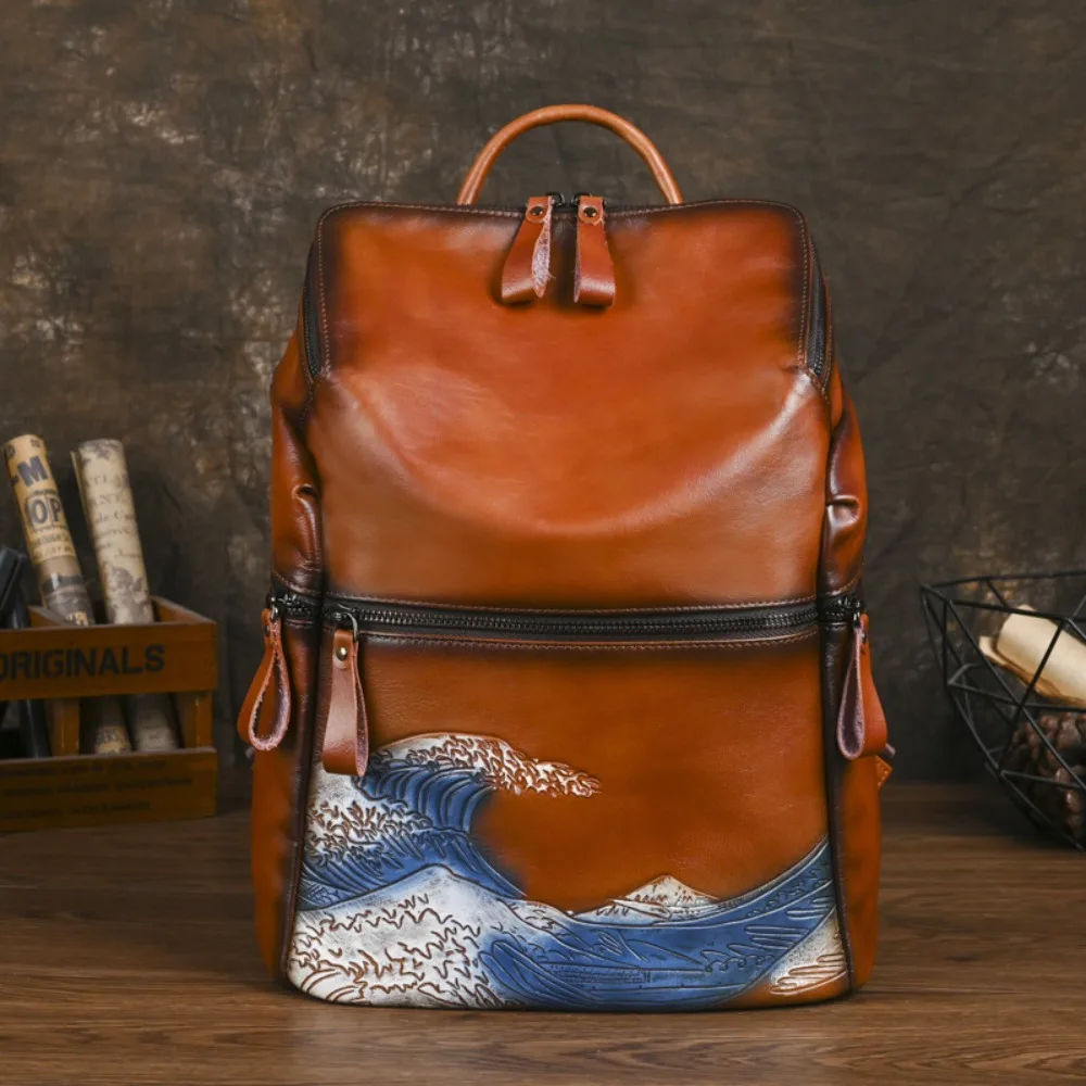 

2026 Vintage Genius Leather Women Backpacks Large Capacity Patchwork Shoulder Bags multi-functional Handbags Female Mochilas