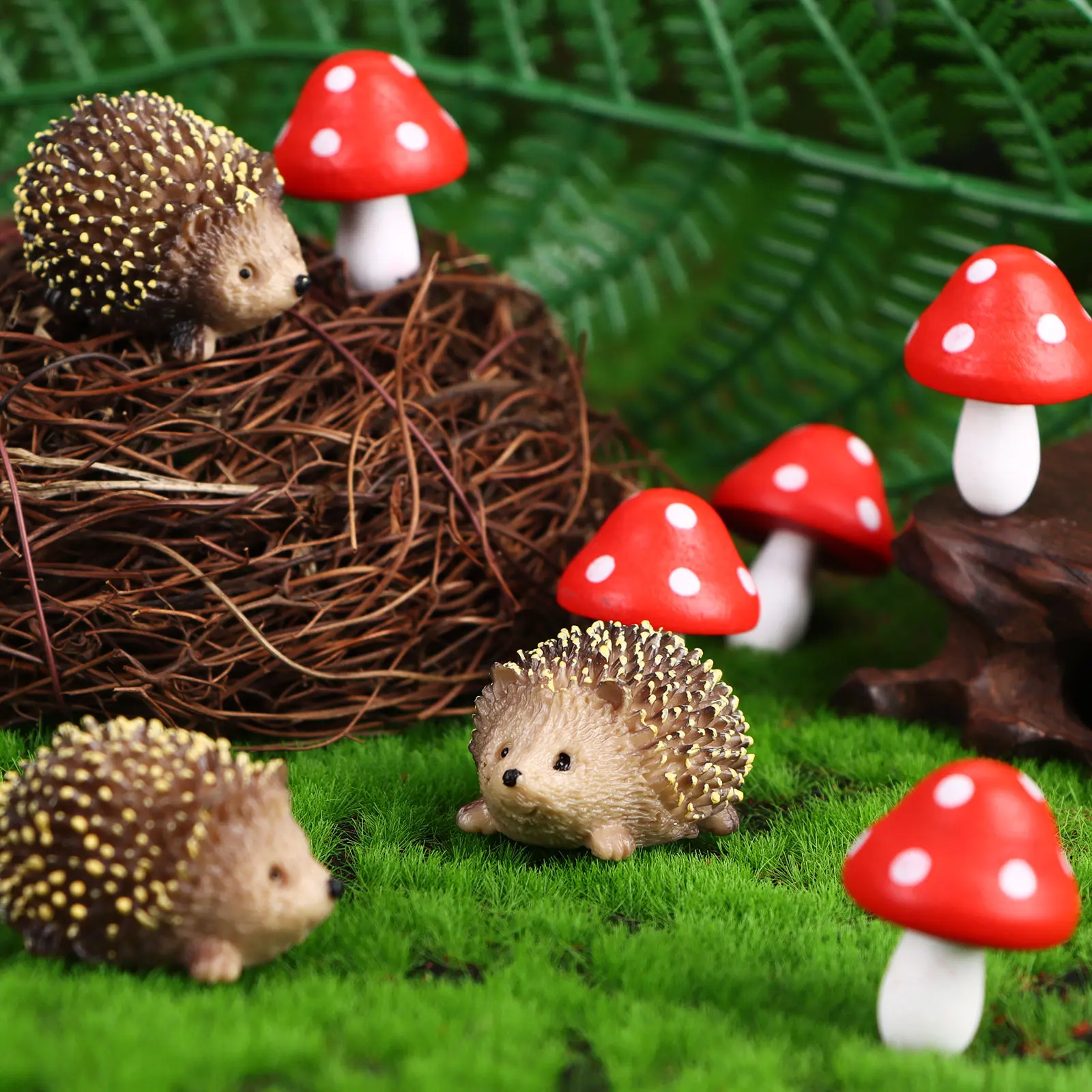 3/5/8PCS Resin Hedgehogs & Mushroom Miniature Fairy Outdoor Animals Figurines for Plant Pots Bonsai Craft Decor Garden Supplies