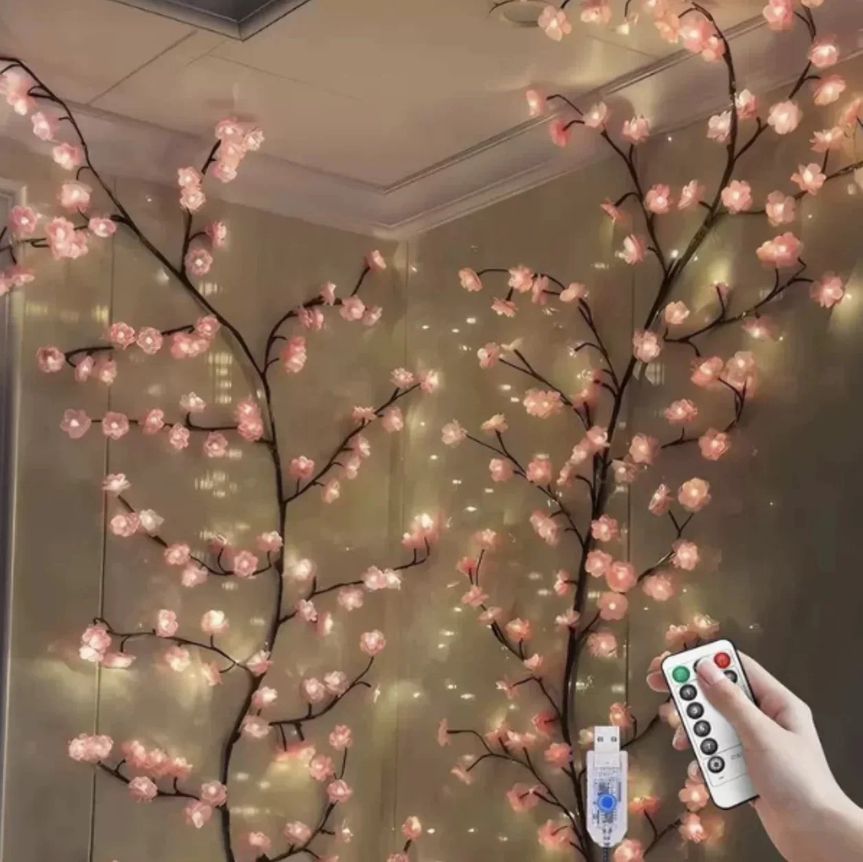 USB Powered Cherry Blossom Branch Lights 8 Modes 96LEDs String Lights  for Living Room Bedroom Wedding Christmas Holiday Decor