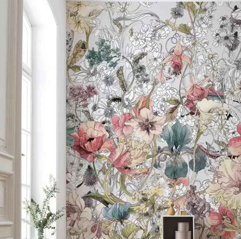 Customized wallpaper, magnolia flower branch mural, pastoral style, peony flower flat wallpaper, blue flowers 3d wallpaper