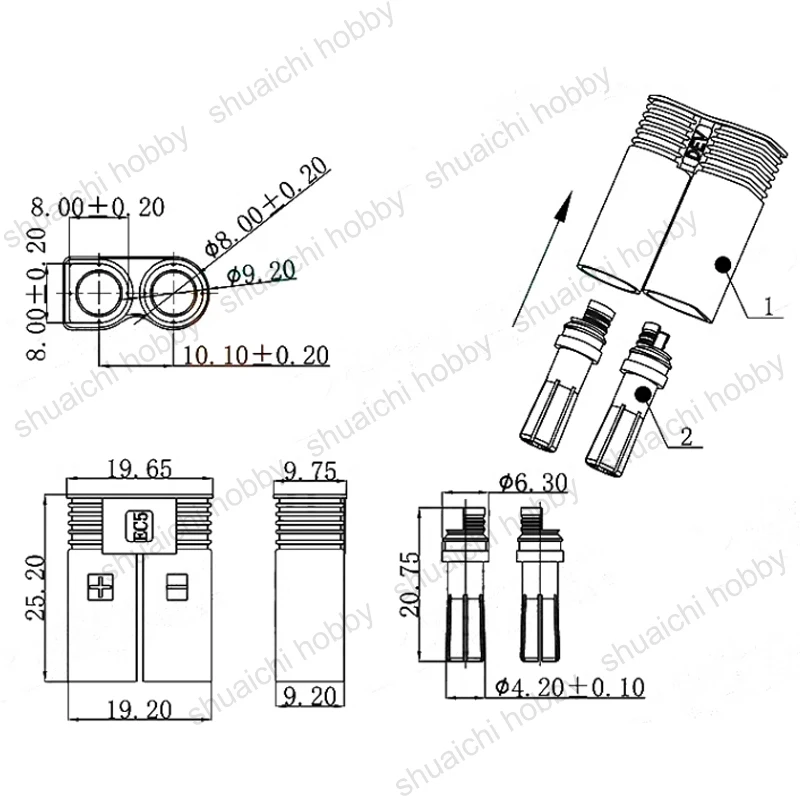 100A spina a Banana EC5 di grande corrente con guscio di protezione connettore maschio femmina placcato oro in rame per parti del modello ESC RC della batteria