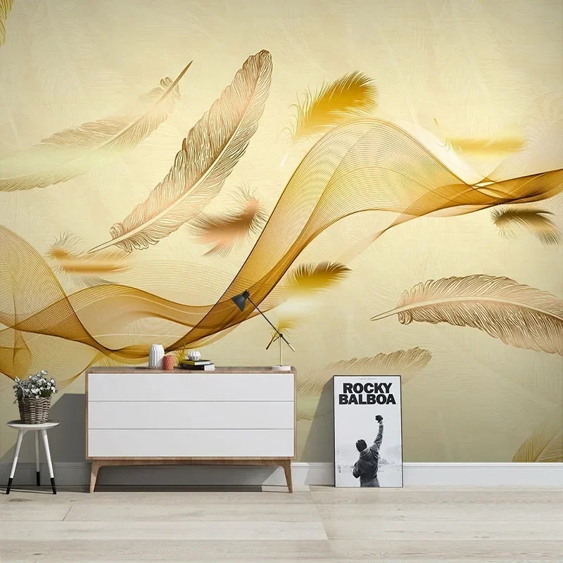 

Custom Any Size 3D Gold Line Feather Modern Background Wallpaper For Bedroom Walls Papel De Parede Home Décor Tapety Fresco Art