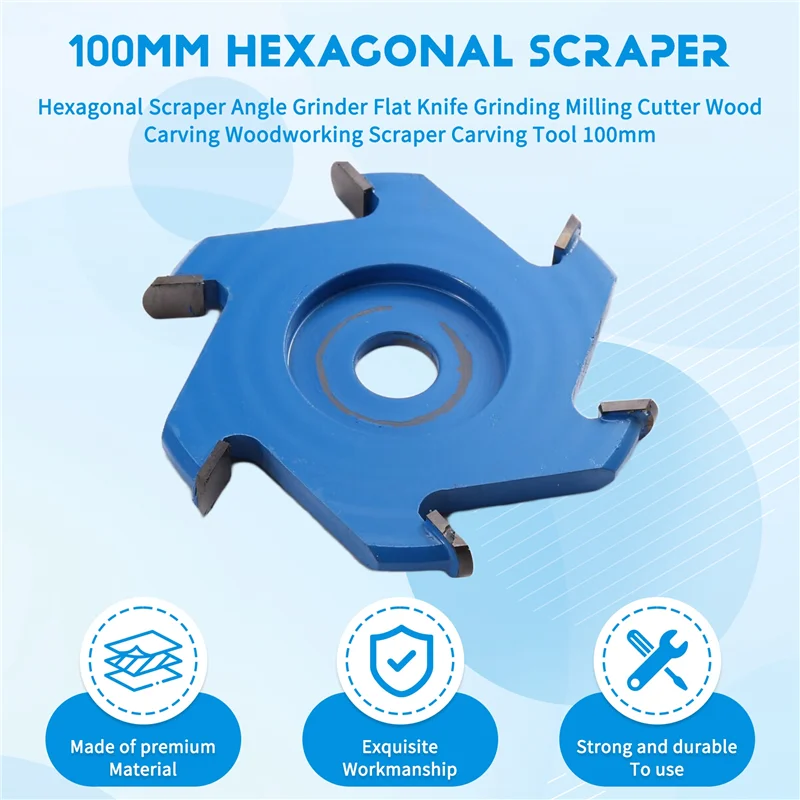 Top Deals Scraper Tool Wood Carving Flat Knife Angle Grinder Grinding Milling Cutter Wood Carving 100Mm Hexagonal Scraper