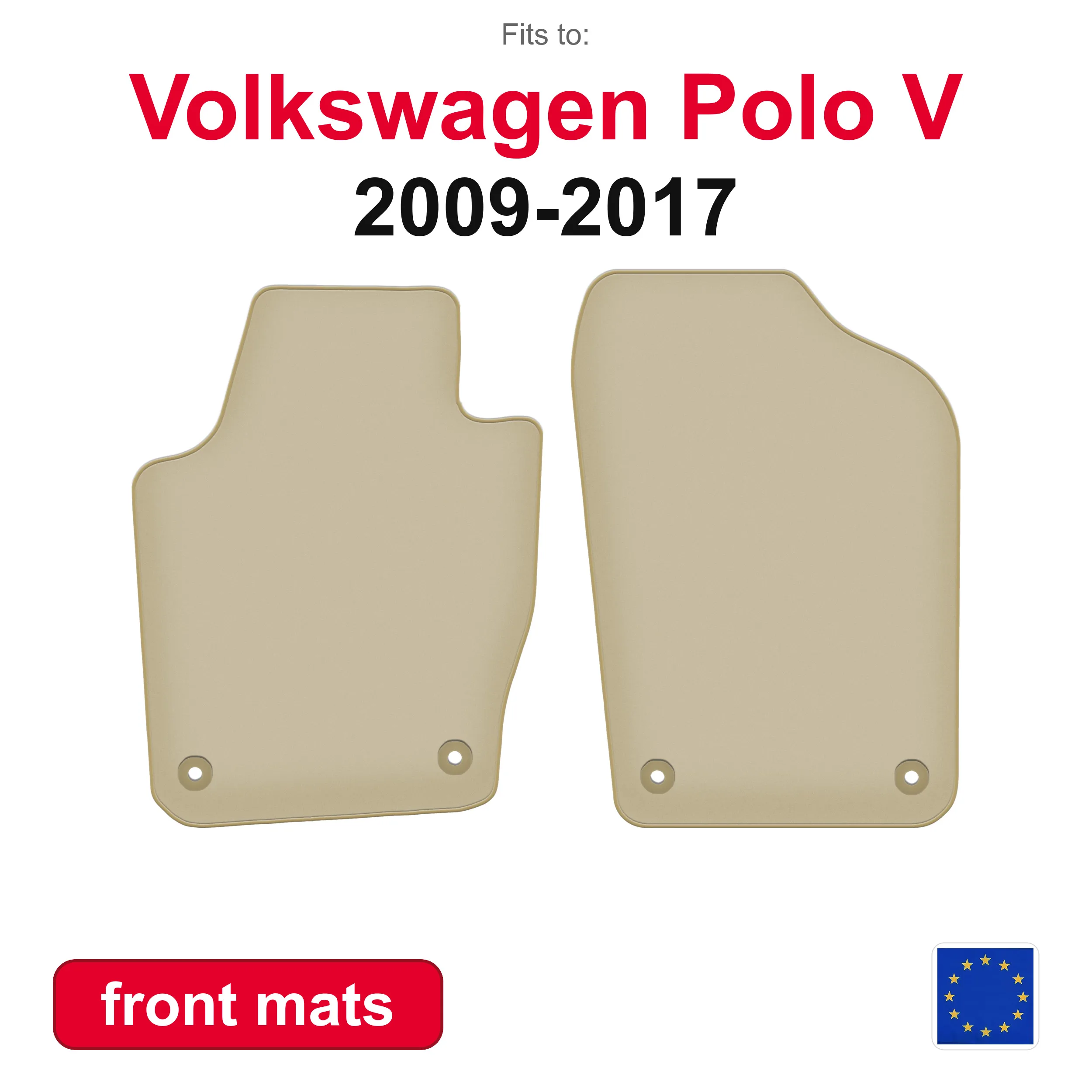 PREMIUM-Autofußmatten für den vorderen Boden für Volkswagen Polo V Schrägheck (2009-2017) – beige, 2-teiliges passgenaues Autofußmatten-Set für den vorderen Boden