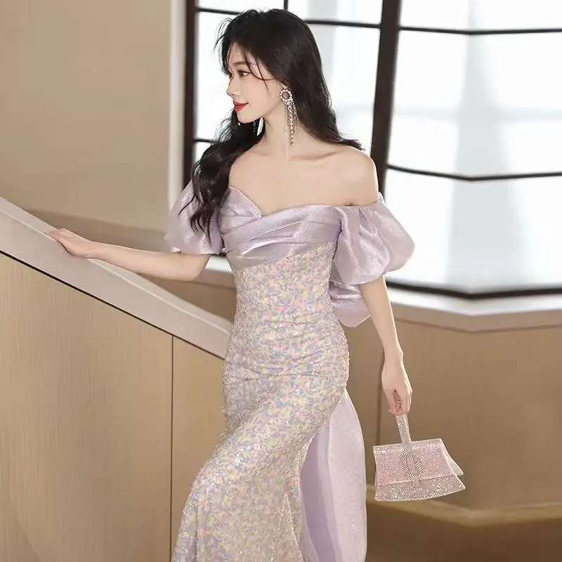 Aangepaste dromerige avondjurken off-shoulder kralen pailletten kant luxe zeemeermin prom party formele jurk voor vrouwen met strik