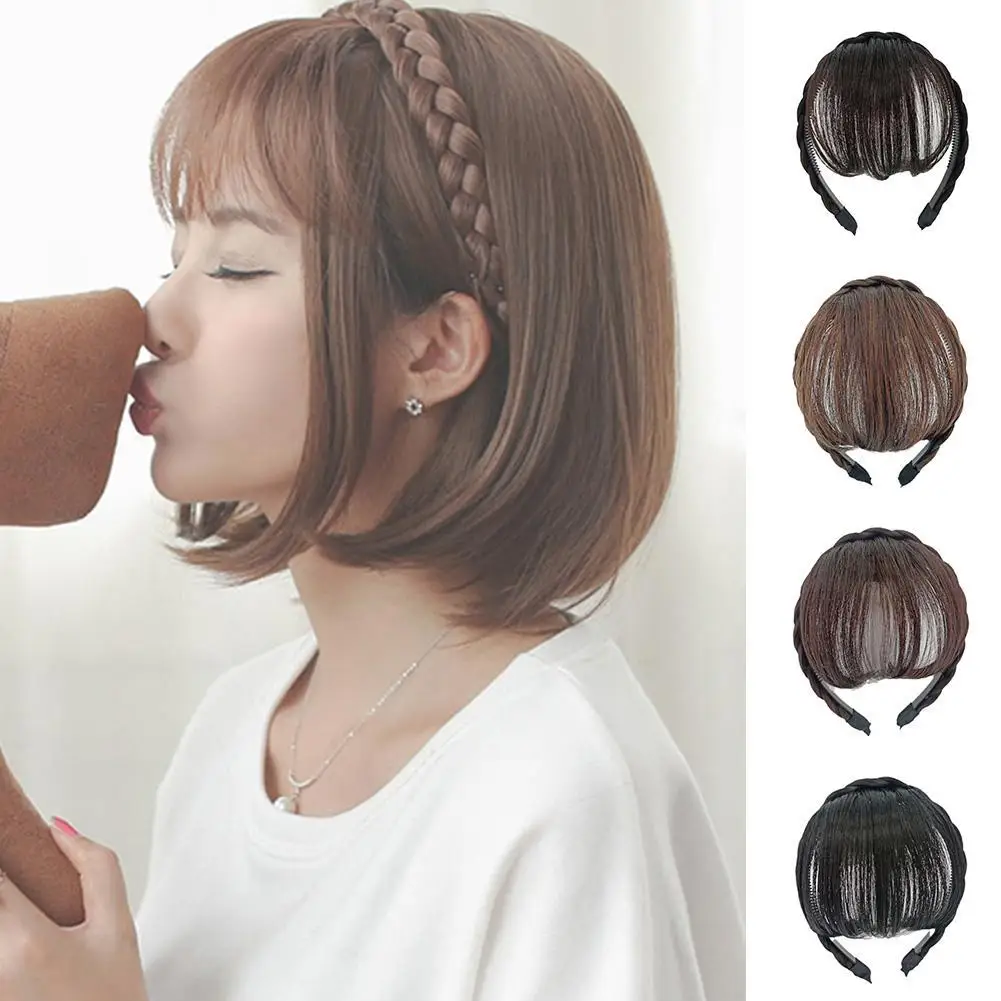 Fake Bangs Headband Front Hair Bangs Fringe Hair Extensions Synthetic Wigs Headband For Women Girls Wigs Bangs Clip Daily W L8E9
