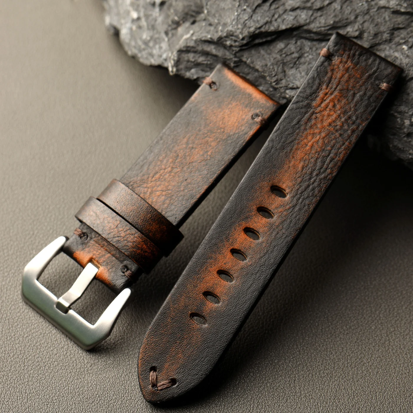Handgefertigtes Armband aus poliertem Leder, 20 mm, 22 mm, 24 mm, Oberschicht aus Rindsleder, Vintage-Stil im Used-Look, kompatibel mit PAM111 441 High-End-Uhren
