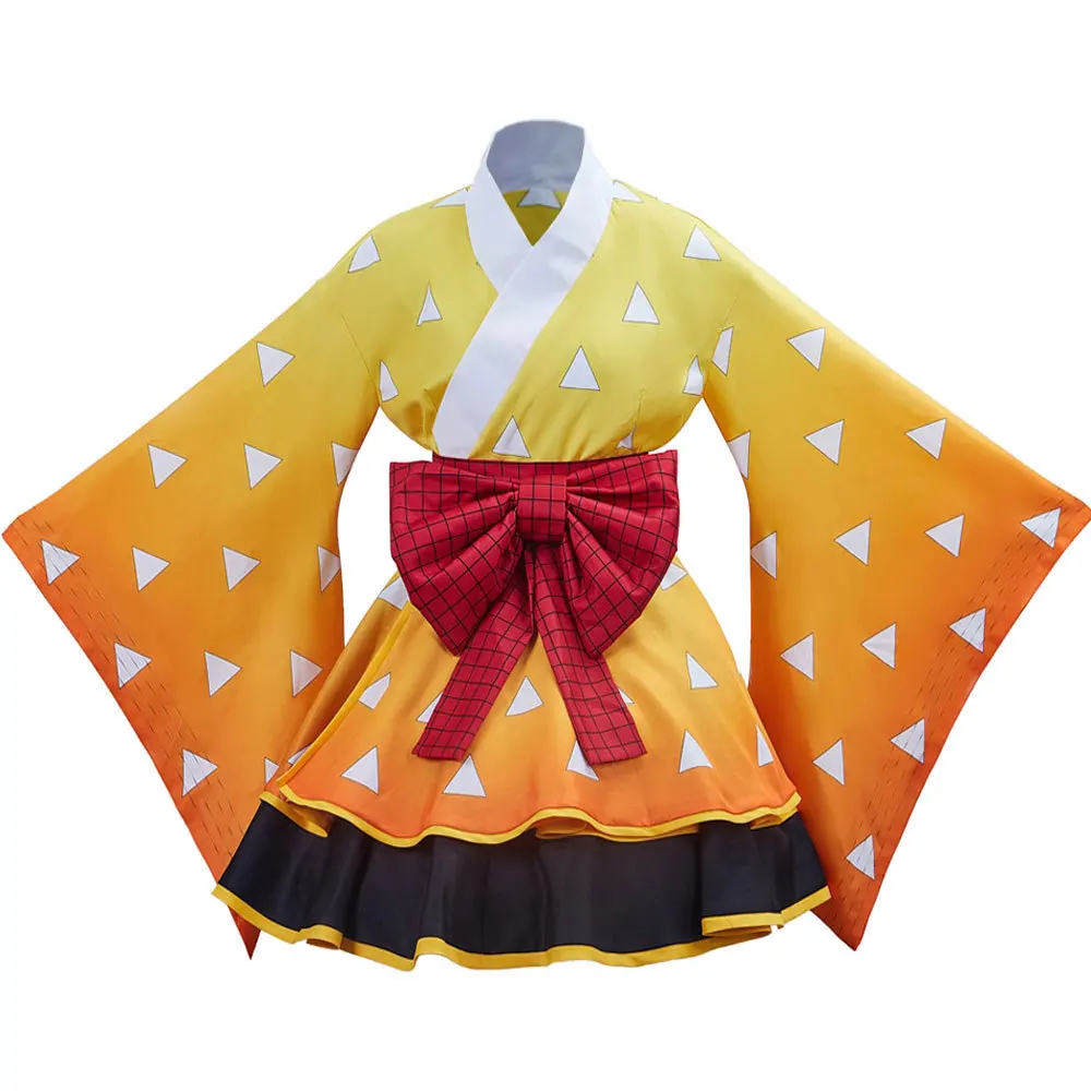 Dämon Slayer Cosplay Kostüm Damen Halloween Kanao Kostüm Baumwolle Anime Traditioneller Kimono Rock Fem Diener Rock