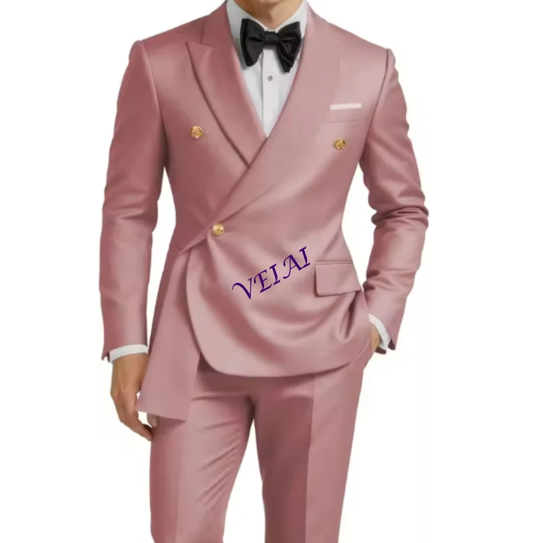 

Customized Men's Slim Fit Tuxedo Suit Set Double Breasted Blazer And Pants Wedding Prom Mens 2 Piece Suits