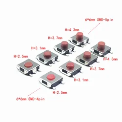 20PCS/LOT 6*6*2.5 / 3.1 / 3.7 / 4.3 mm SMD Switch 4 / 5 Pin feet Touch Micro Switch Push Button Switches Red 6X6 Tact Switch