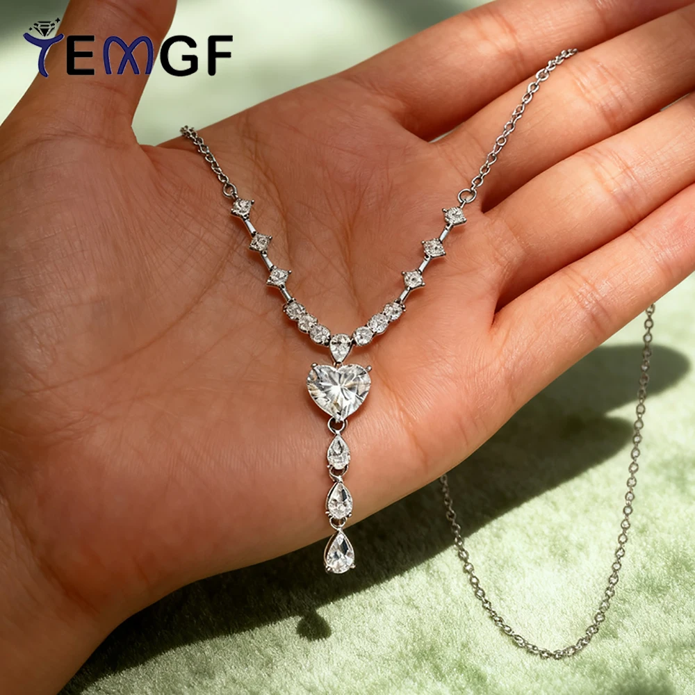 

TEMGF 3CT Heart Cut Moissanite Necklace With Certificate 925 Sterling Silver Chain Women's Neck Luxury Sparkling Banquet Jewelry