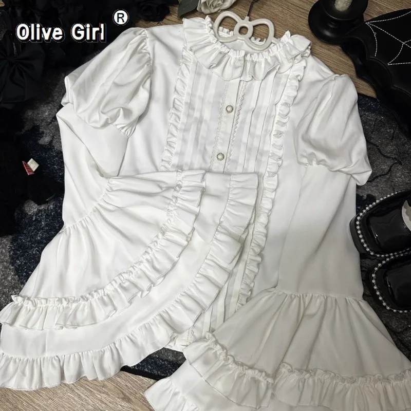 

Olive Girl Shirt Women Blouse Y2k Gothic Long Sleeve Bottoming 2026 Spring Autumn Blouses White Single Breasted Tops Mujer