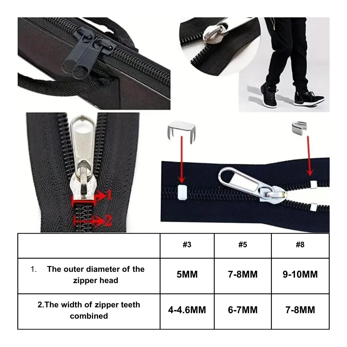 252 Pieces Zipper Repair Kit Replacement Zipper, Zipper Pulls, Installation Tools for Bags Tents Luggage Sleeping Bag Jacket Out