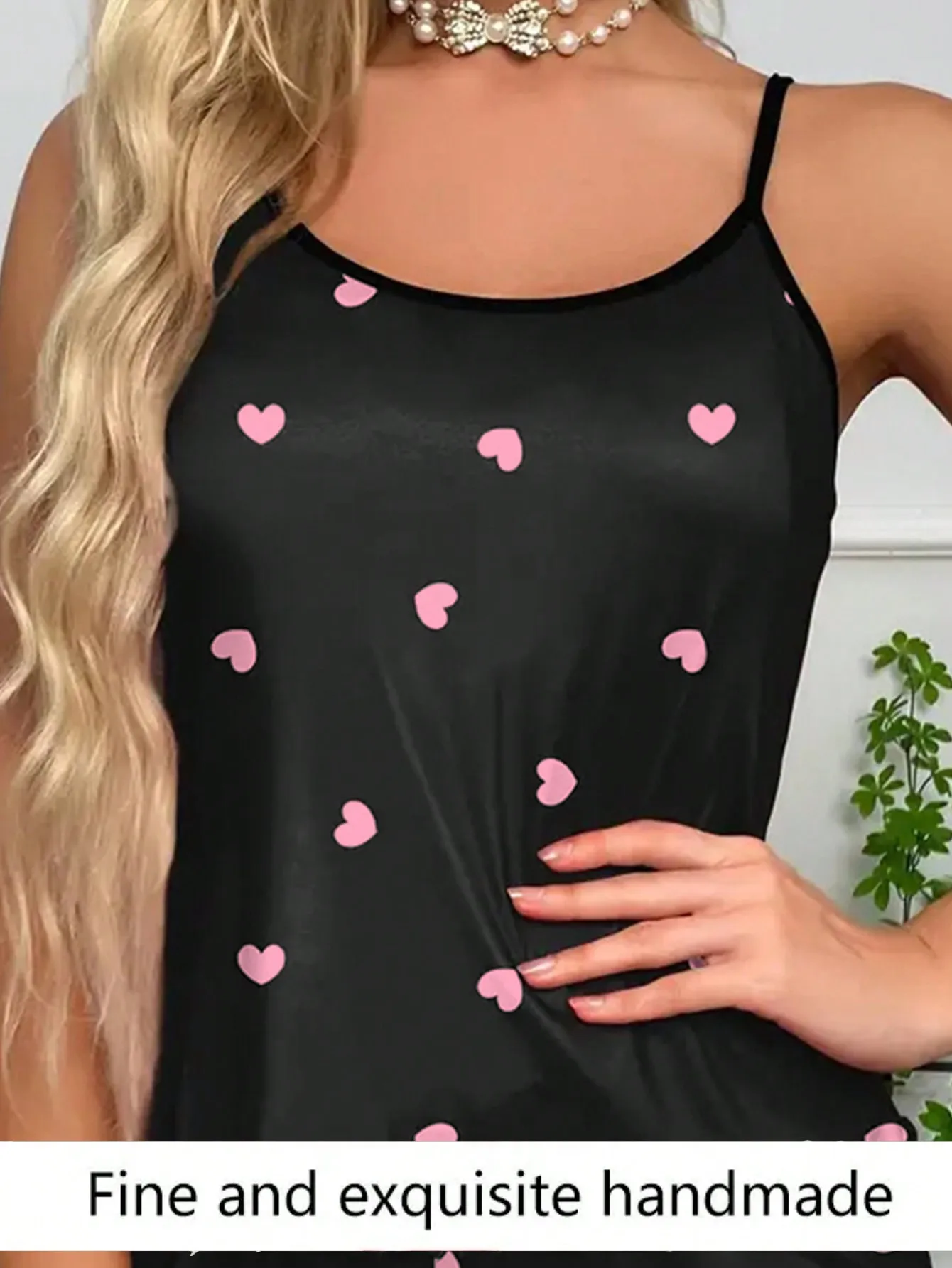 Women Pajamas Sleepwear Pajama 2pcs Set Camisole Shorts Love Print Scoop Neck Cami Top Backless Lettuce Trim Ice Silk Comfortabl view 5