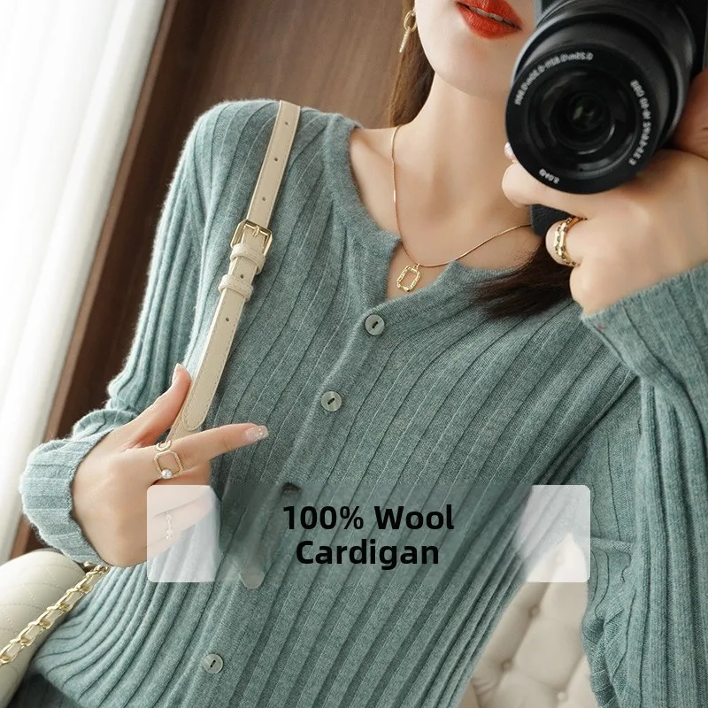 

Женский шерстяной открытый кардиган ort Sve Long Sve круглый Ne однотонный вязаный свитер осень-зима Новое поступление для поездок на работу...