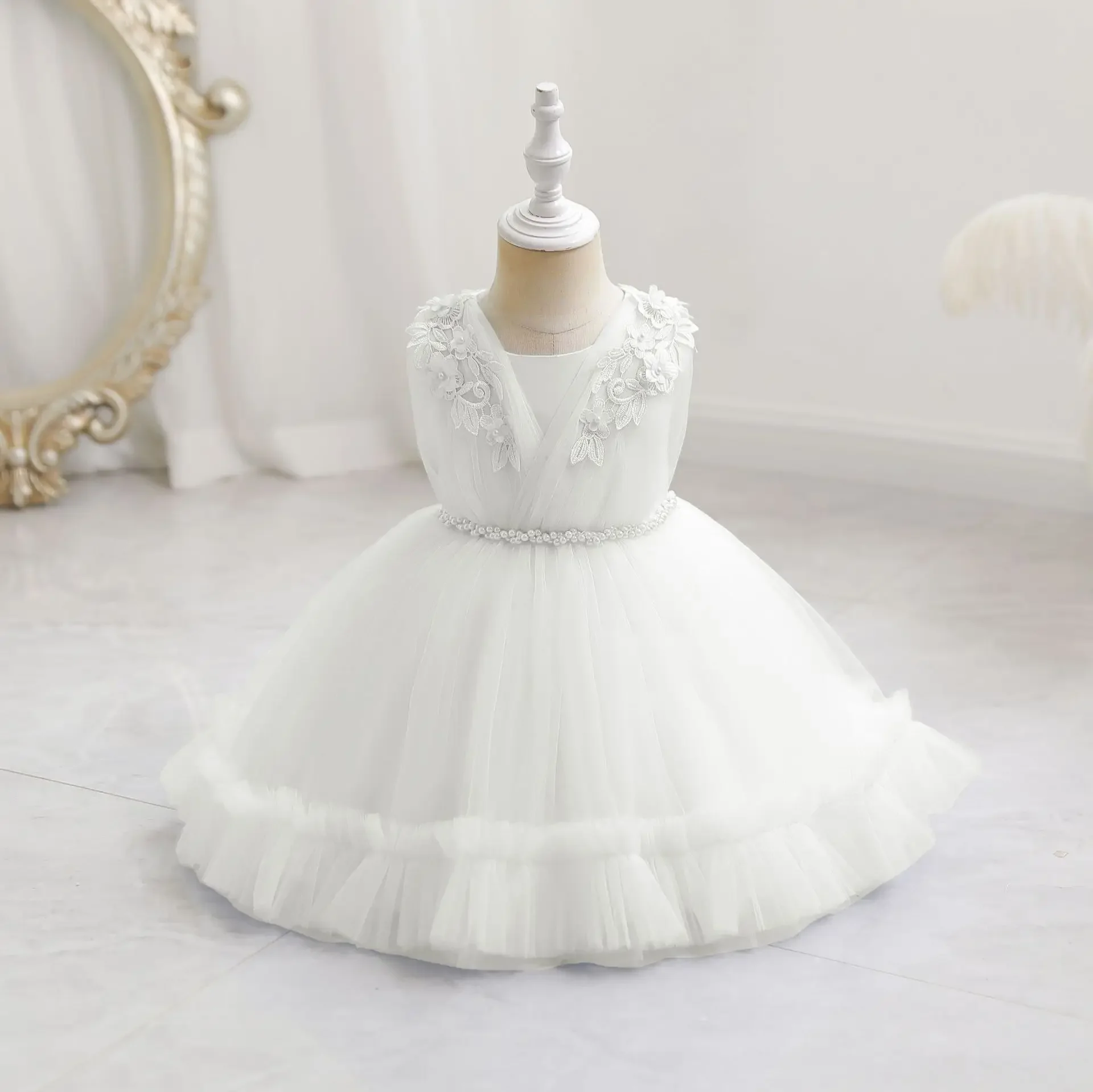 Robe de Princesse Astronomique en Coton pour Fille, Châle à Fleurs, Ceinture à Perles, Vêtements pour Enfants, ixd'Anniversaire, 1 An