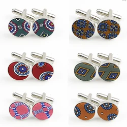 High Quality Novelty Round Cuff links Handmade Purple Green Paisley Polyester Cufflinks Man French Suit Accessory Jewellery Gift