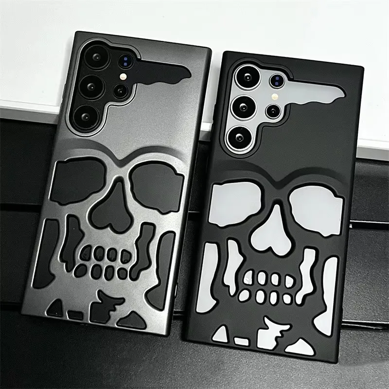 

Luxury 3D Matte Metallic Color Hollow Out Skull Hard Phone Case For Samsung Galaxy S24 S25 Ultra S23 S24 Plus Shockproof Cover