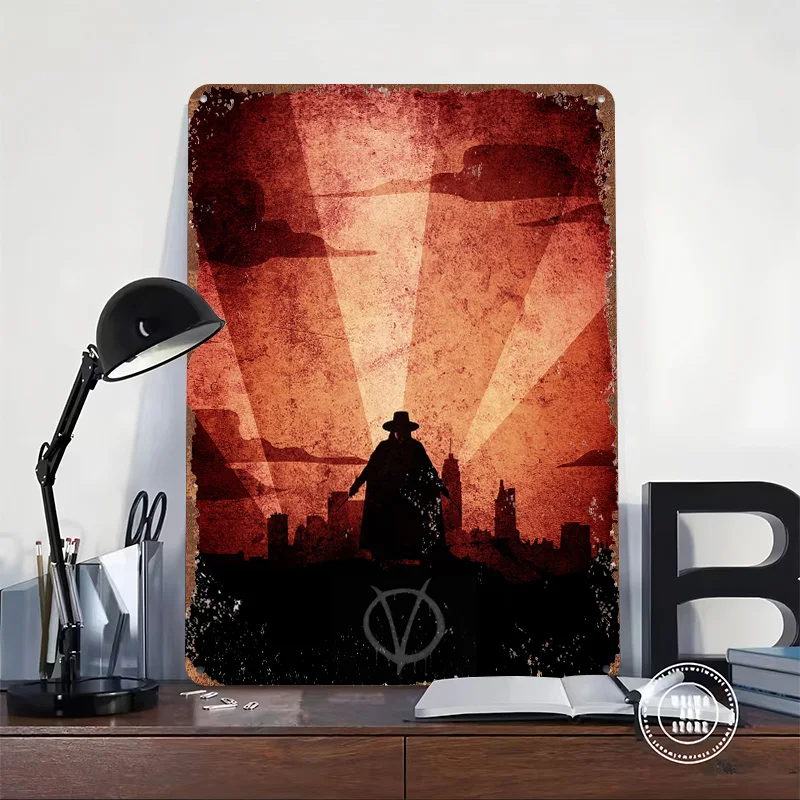 V for Vendetta Tinplate Poster Customized Wall Art Vintage Retro Metal Signs for Room Decoration Garage Decorations Office Decor
