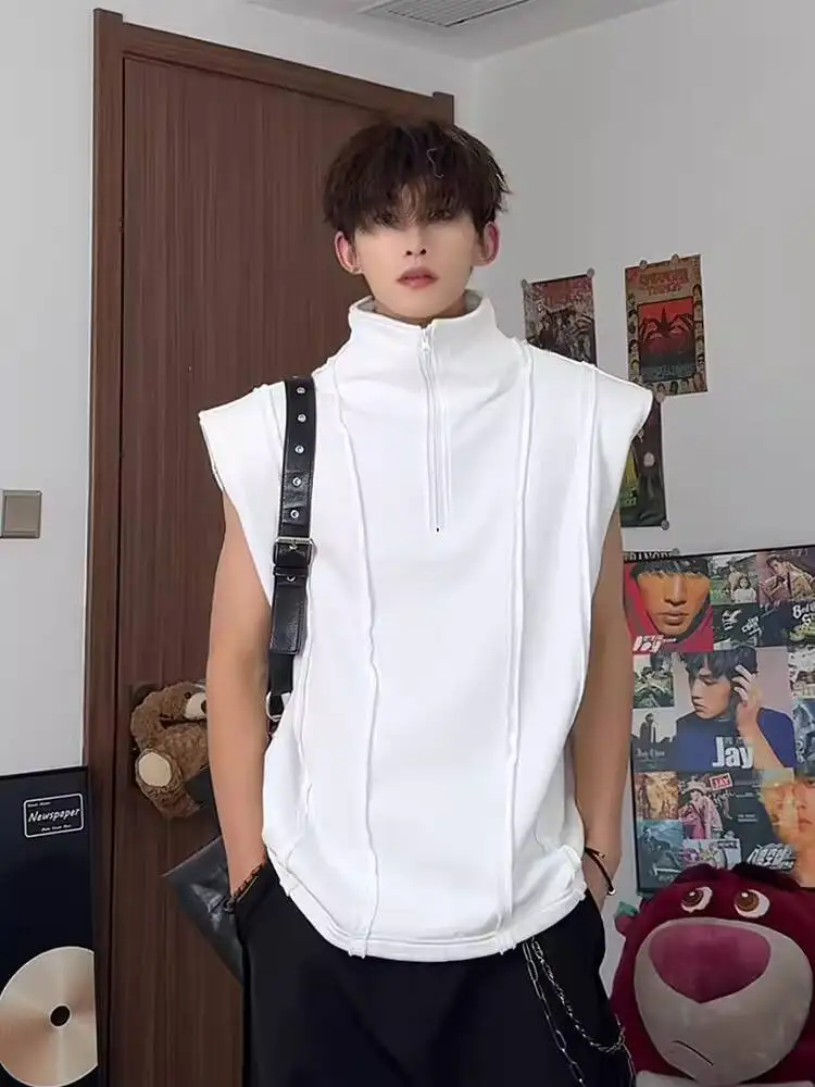 

Man Sleeveless T-shirt 2026 New Design Half Zip Sleeveless Vest For Men Summer Padded Shoulder T Shirt American Style Tank Top